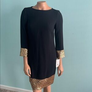 NWT Doncaster Black Dress with Gold Sequin Details size 2P